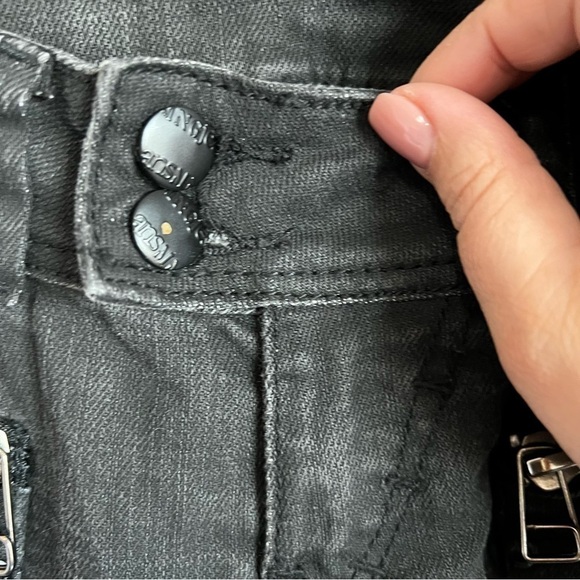 MNG Washed Black Moto Skinny Textured Denim Jeans - Picture 4 of 11